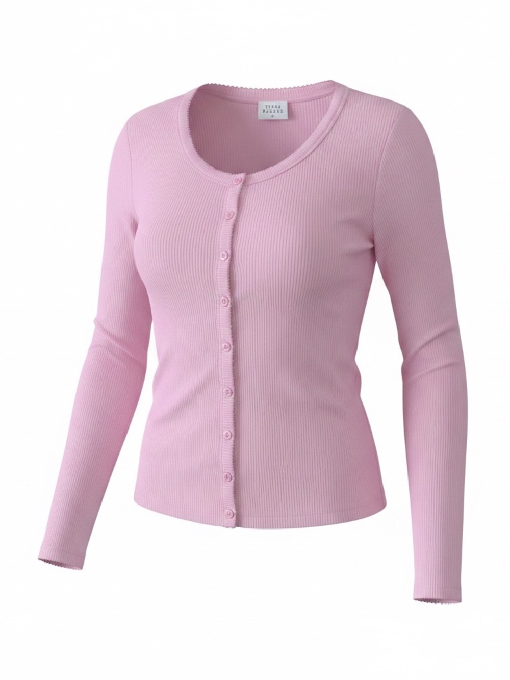 Slim Ribbed Button-Front Top - Pink